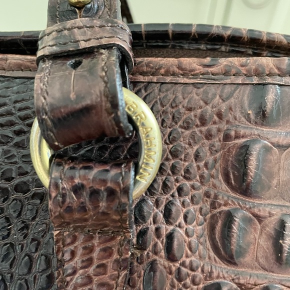 Brahmin EUC leather shoulder tote bag in brown and black with gold tone hardware - Picture 3 of 16